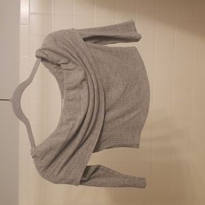 Grey off the shoulder three quarter length crop top